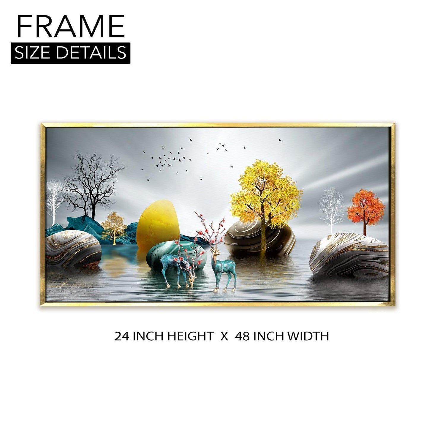 Amazing Wildlife Wall Art. Large Canvas Paintings. Framed Digital Reprints of Jungle, Wildlife, Animals and Birds 24 Inch x 48 Inch (WBWA15) - Khirki.in 