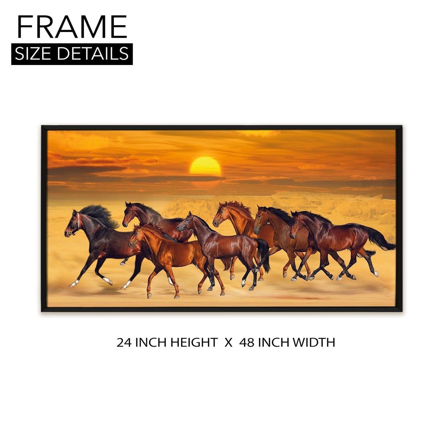 Seven Running Horses Vastu Canvas Paintings Framed For Living Room Wall Decoration (VAWA04) - Khirki.in 