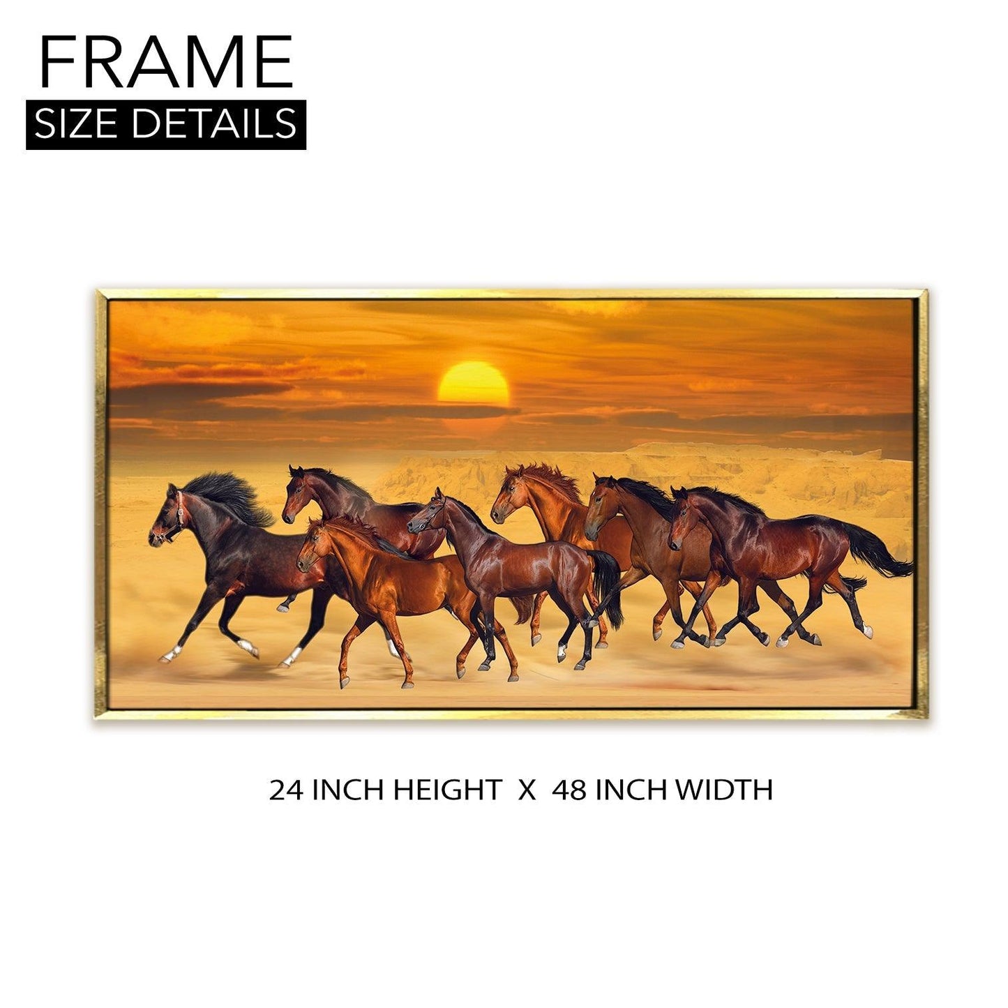 Seven Running Horses Vastu Canvas Paintings Framed For Living Room Wall Decoration (VAWA04) - Khirki.in 