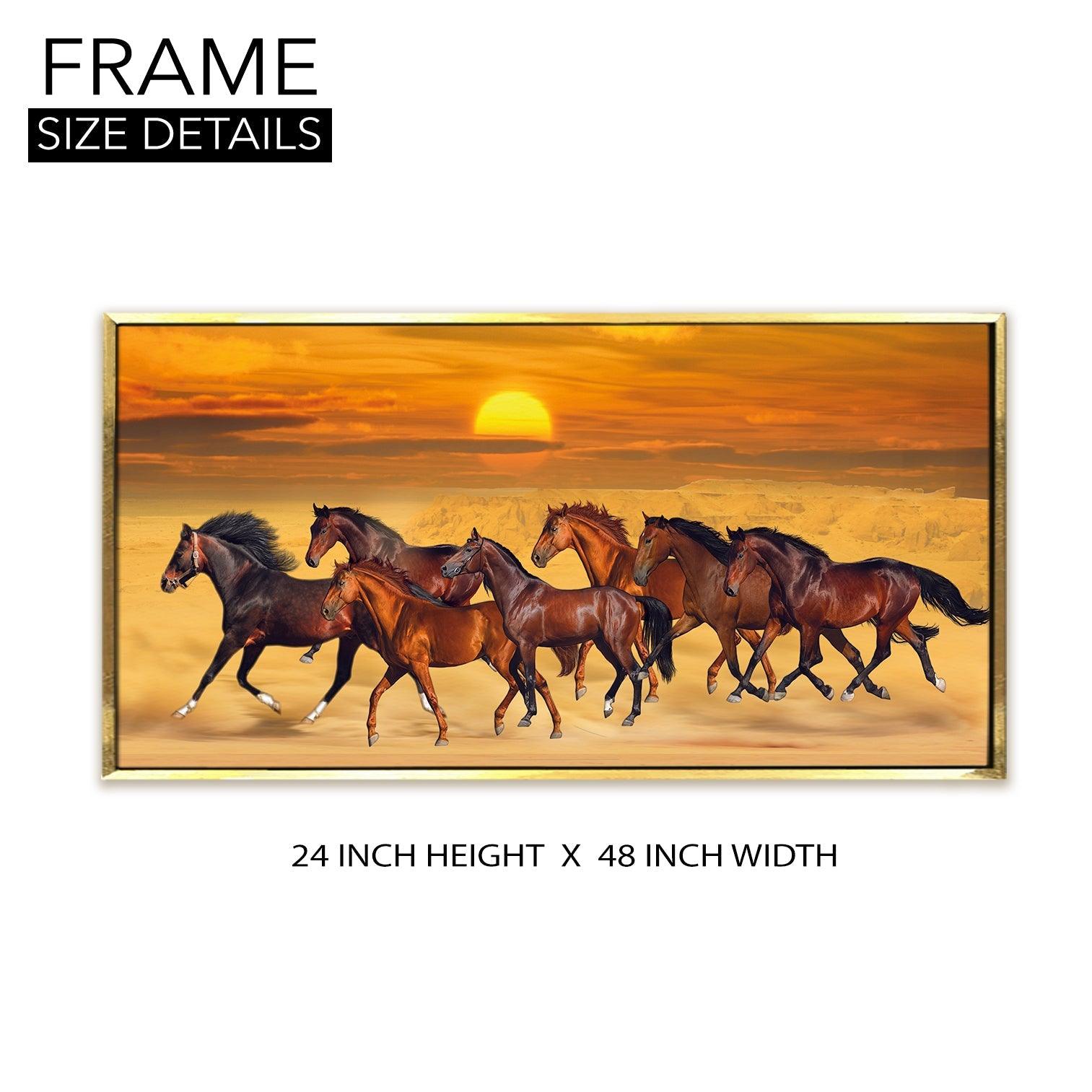 Seven Running Horses Vastu Canvas Paintings Framed For Living Room Wall Decoration (VAWA04) - Khirki.in 