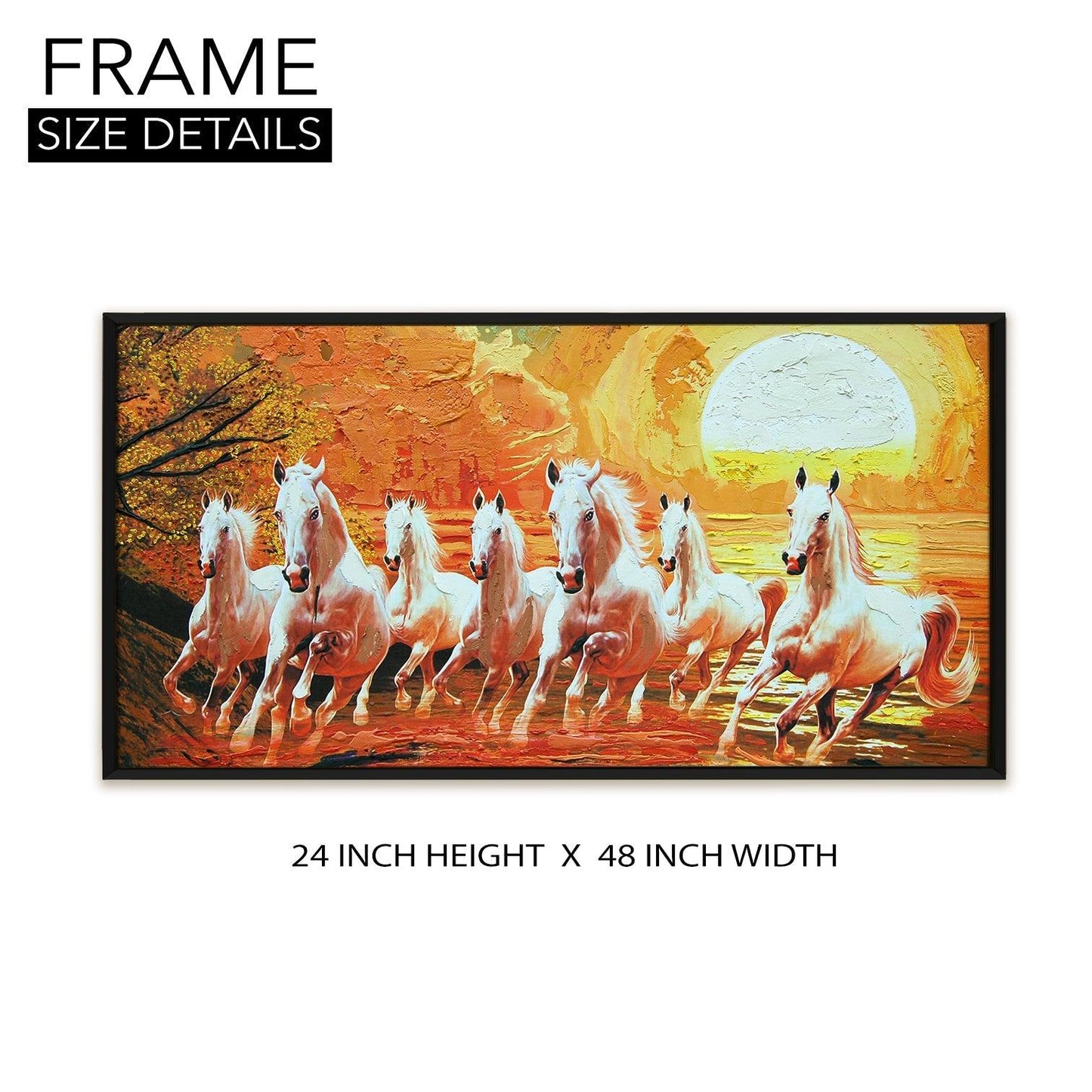 Seven Running Horses Vastu Canvas Paintings Framed For Living Room Wall Decoration (VAWA02) - Khirki.in 
