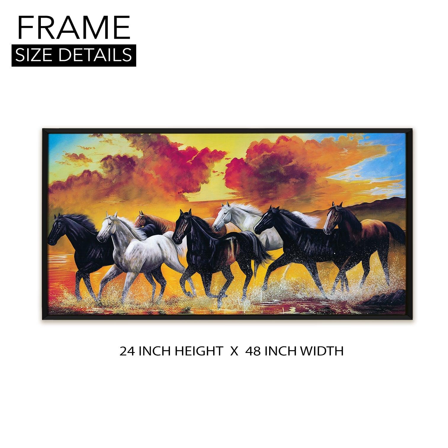 Seven Horses Vastu Canvas Paintings Framed For Living Room Wall Decoration (VAWA01) - Khirki.in 