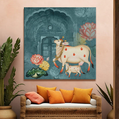 Traditional Indian Pichwai Wall Art Canvas Painting For Home Decor (PWA04).