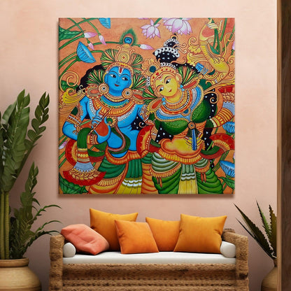 Ethnic Kerala Mural Canvas Painting For Living Room and Hotels Wall Decoration
