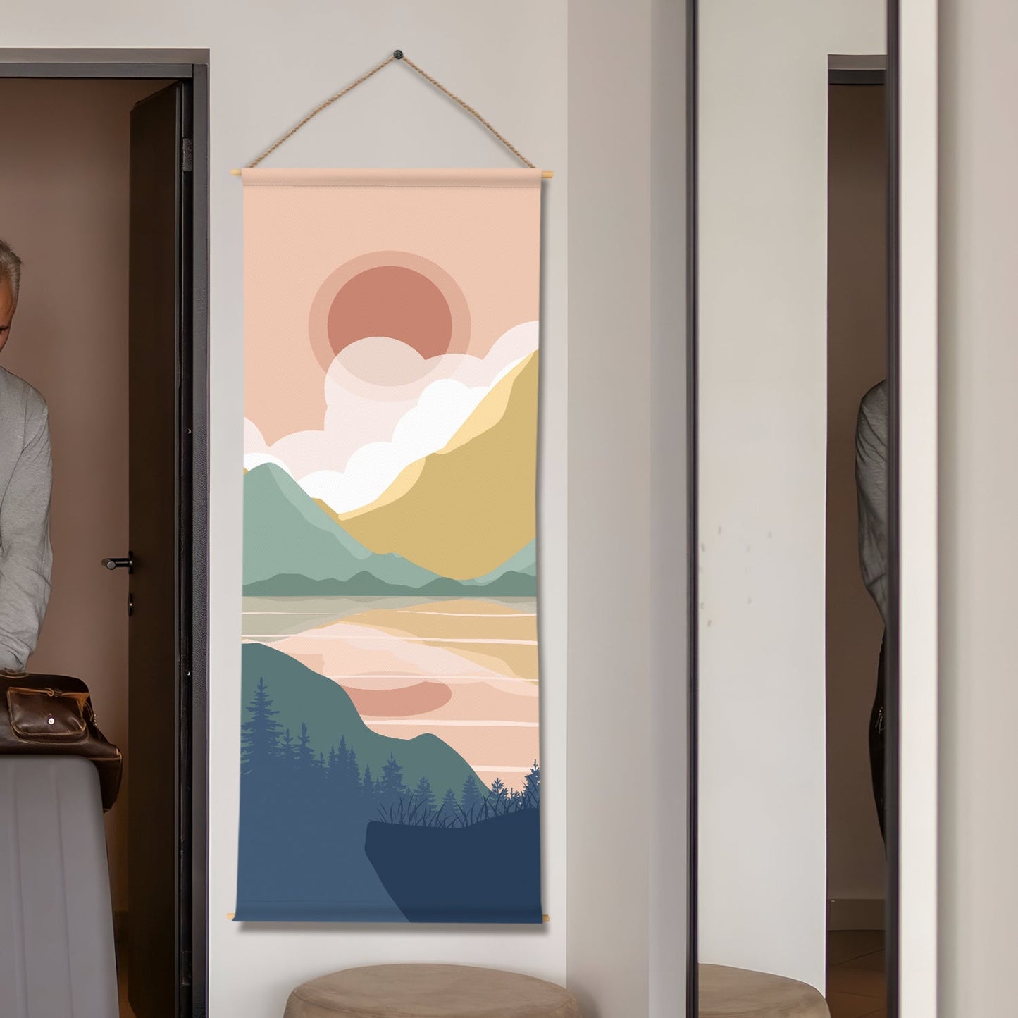 Large Wallpaper Style Wall Hanging Tapestry. Thick fabric, Ready to Hang Wall Décor. Size 24 In x 60 In. BOHOTPS002