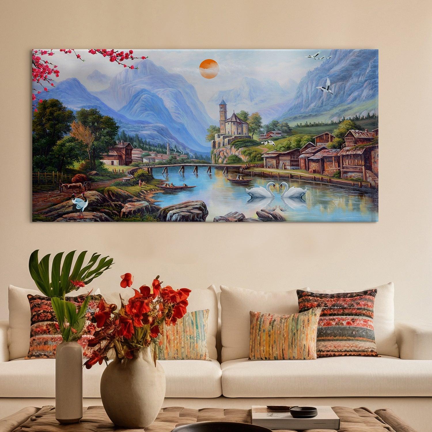 Mesmerising Landscapes Art Large Canvas Paintings. Framed Digital Reprints of Famous and Vibrant Artwork (LDWA18) - Khirki.in 