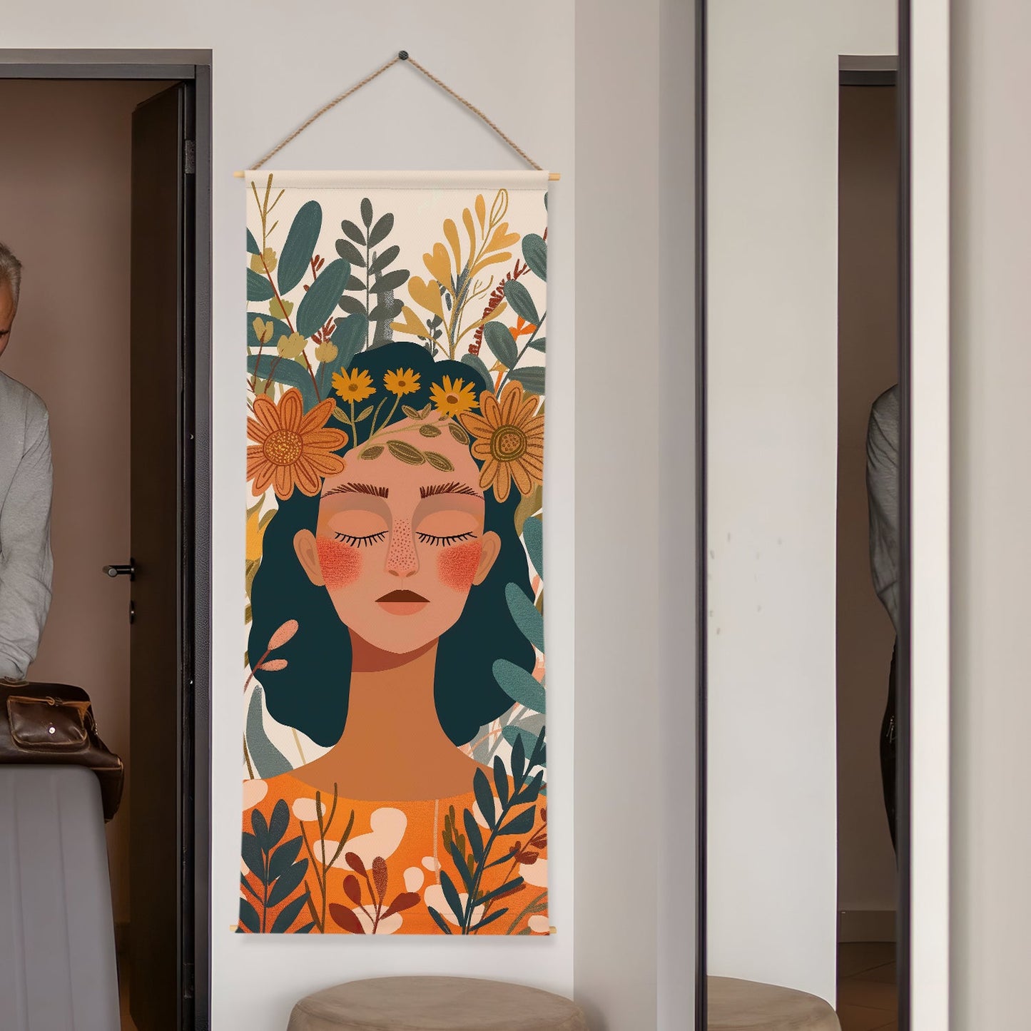 Large Wallpaper Style Wall Hanging Tapestry. Thick fabric, Ready to Hang Wall Décor. Size 24 In x 60 In. BOHOTPS007