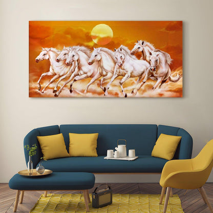 Seven Running Horses Vastu Canvas Paintings Framed For Living Room Wall Decoration (VAWA06) - Khirki.in 