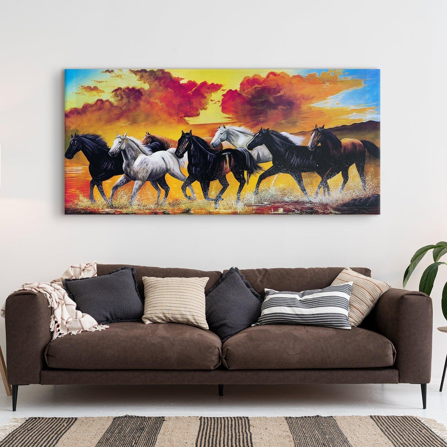 Seven Horses Vastu Canvas Paintings Framed For Living Room Wall Decoration (VAWA01) - Khirki.in 