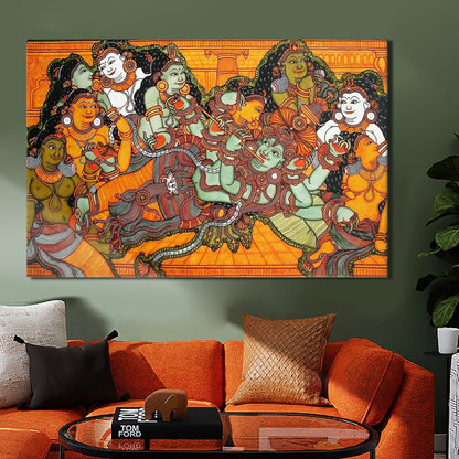 Indian Ethnic Kerala Mural Wall Art Canvas Painting For Home Decoration