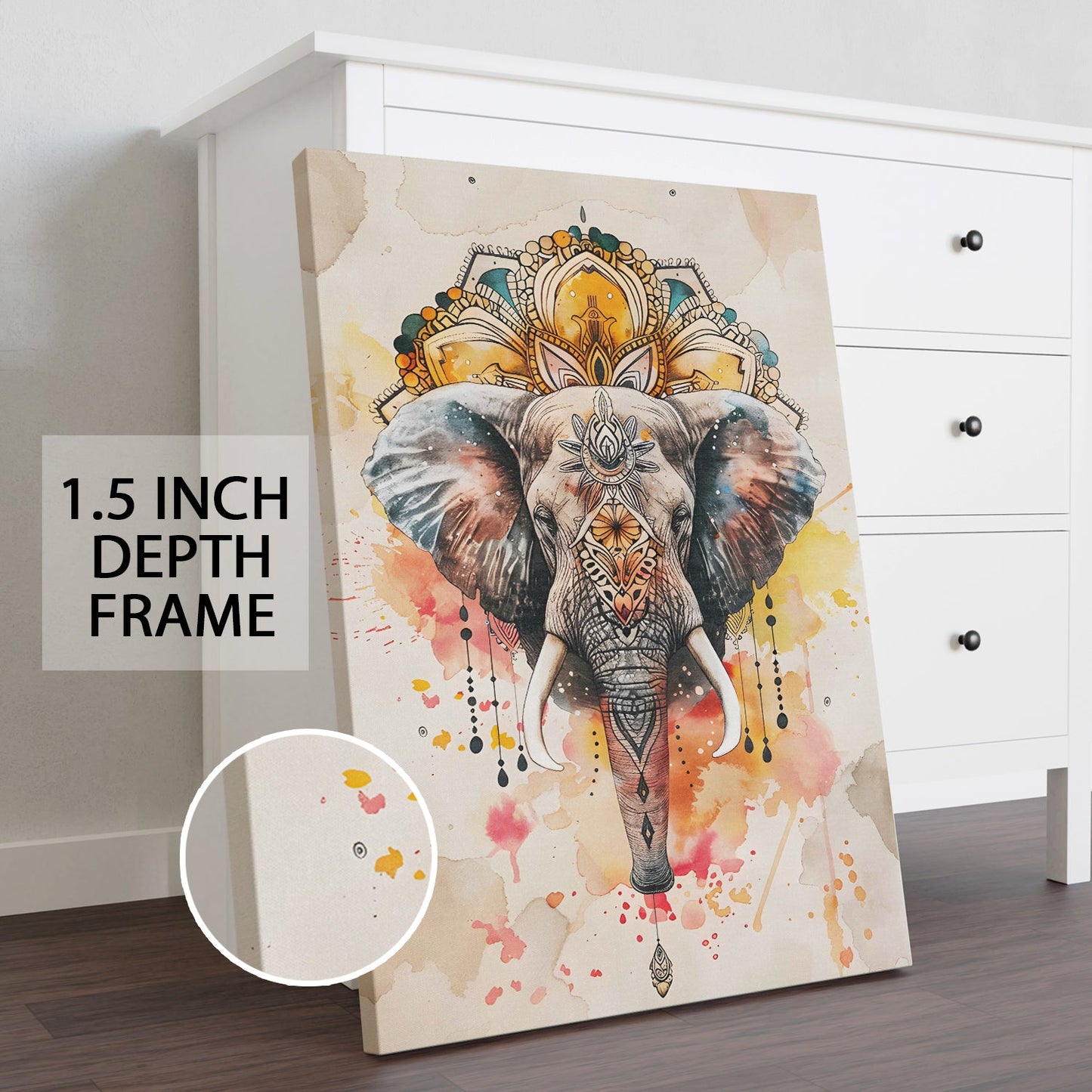 Majestic Mandala Elephant Art Painting, HD Canvas Print, Framed, Ready to Hang. (BOWA09)