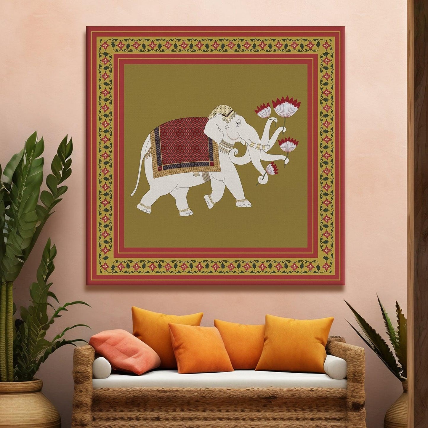 Mughal Indian Wall Art Large Size Canvas Painting For Bedroom wall Decoration (ETHWA30).