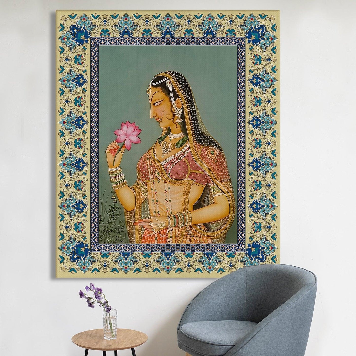Mughal Indian Wall Art Large Size Canvas Painting For Home and Office Wall Decoration (ETHWA27).