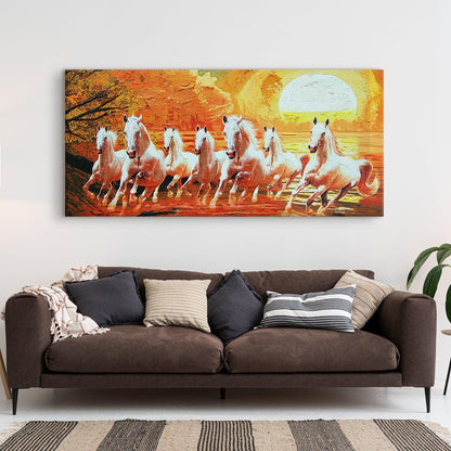 Seven Running Horses Vastu Canvas Paintings Framed For Living Room Wall Decoration (VAWA02) - Khirki.in 