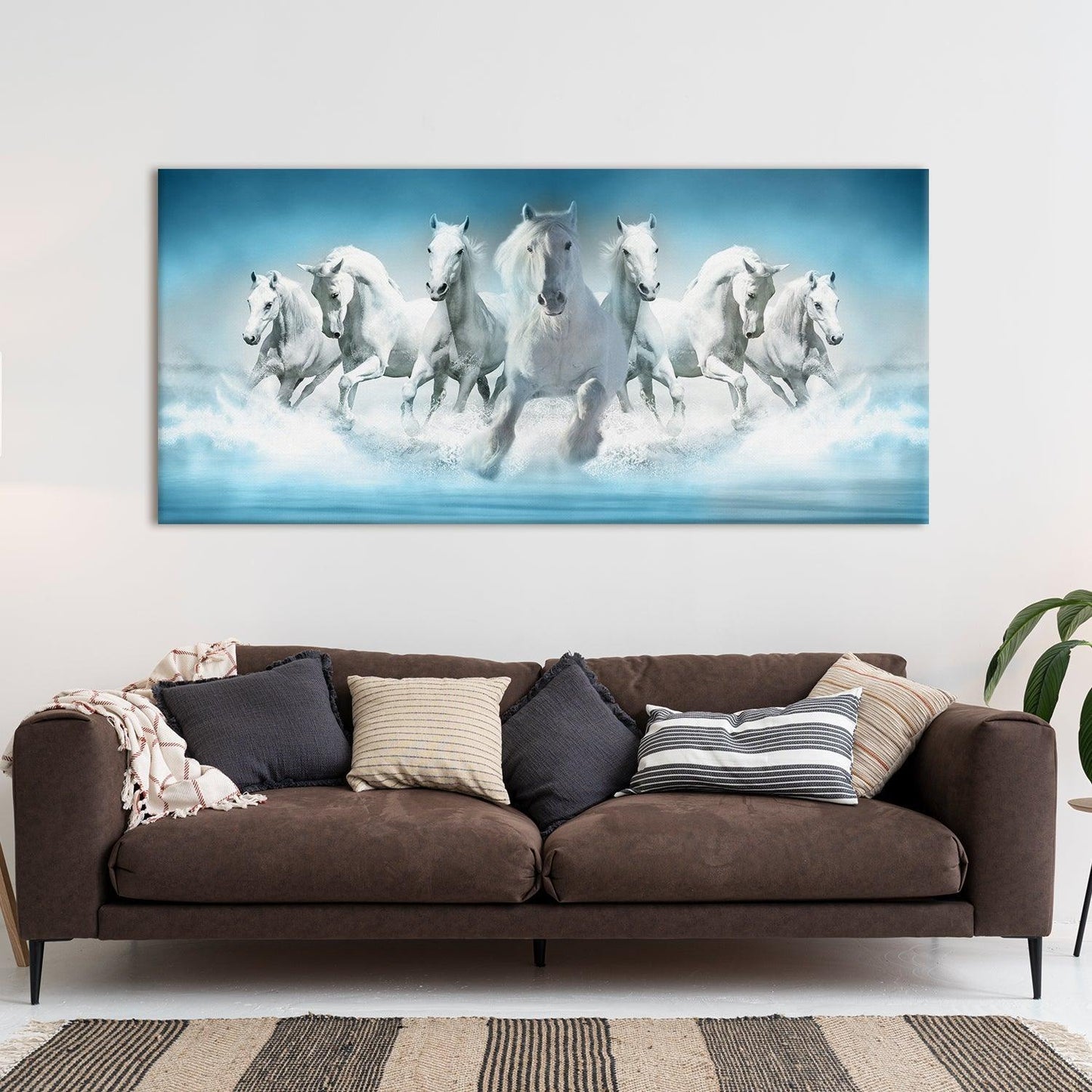 Seven Running Horses Vastu Canvas Paintings Framed For Living Room Wall Decoration (VAWA05) - Khirki.in 