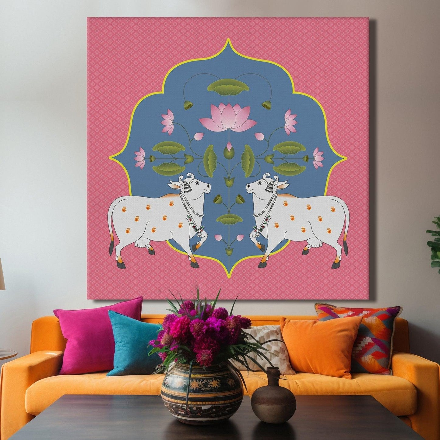 Indian Traditional Pichwai Wall Art Canvas Painting For Home Decor (PWA01).