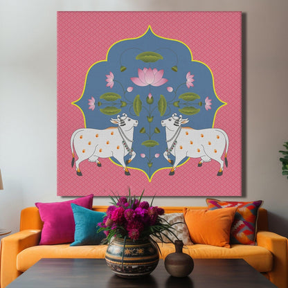 Indian Traditional Pichwai Wall Art Canvas Painting For Home Decor (PWA01).