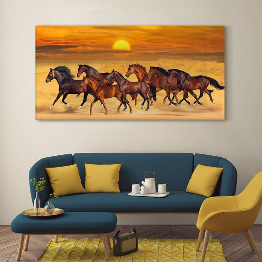Seven Running Horses Vastu Canvas Paintings Framed For Living Room Wall Decoration (VAWA04) - Khirki.in 