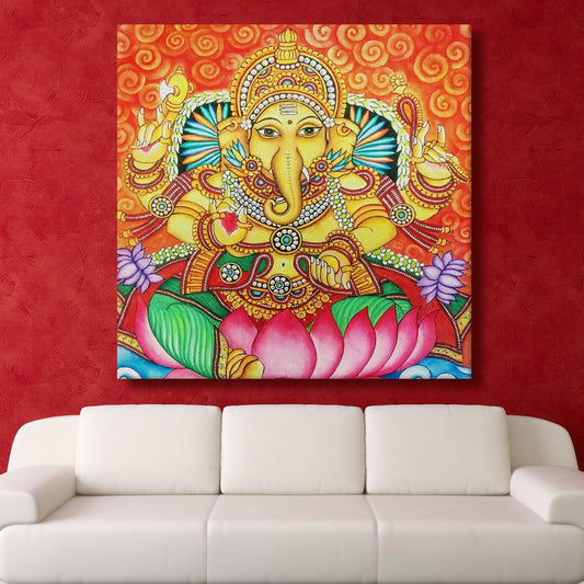 Indian Ethnic Kerala Mural Wall Art Large Size Canvas Painting For Home Decoration