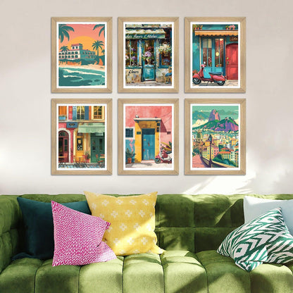 European Cafe & Travel Art Framed Poster Sets (ARTFM021) - Khirki.in 