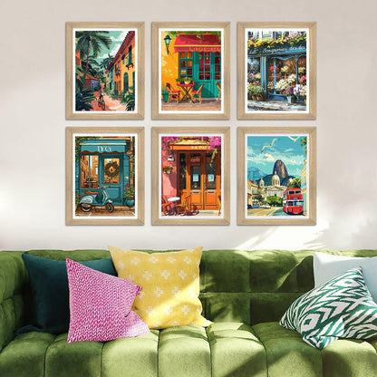 European Cafe & Travel Art Framed Poster Sets (ARTFM024) - Khirki.in 