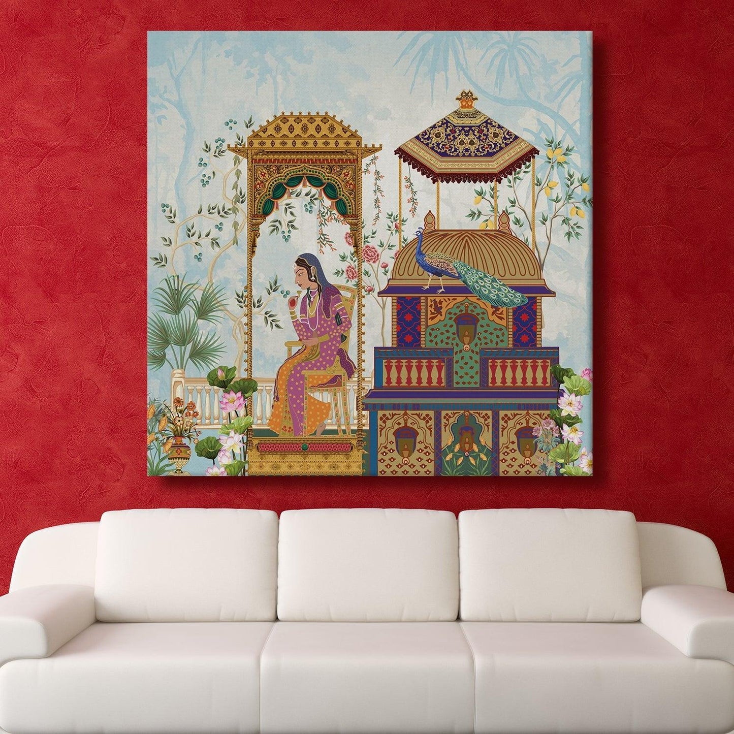 Mughal Indian Wall Art Canvas Painting For Living Room Wall Decoration (ETHWA26).