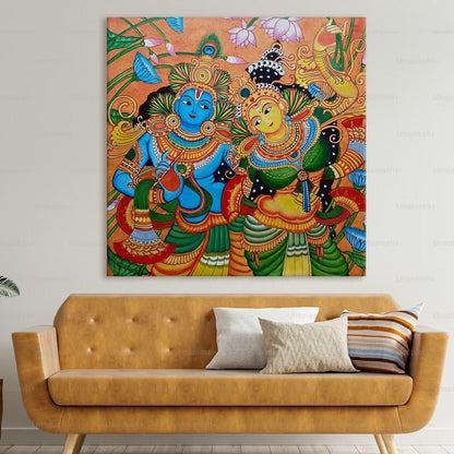 Ethnic Kerala Mural Canvas Painting For Living Room and Hotels Wall Decoration