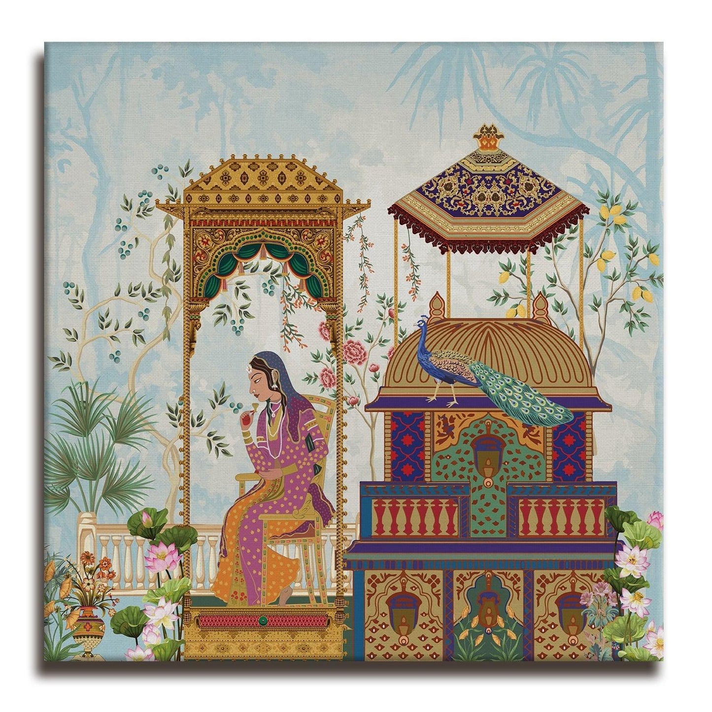 Mughal Indian Wall Art Canvas Painting For Living Room Wall Decoration (ETHWA26).