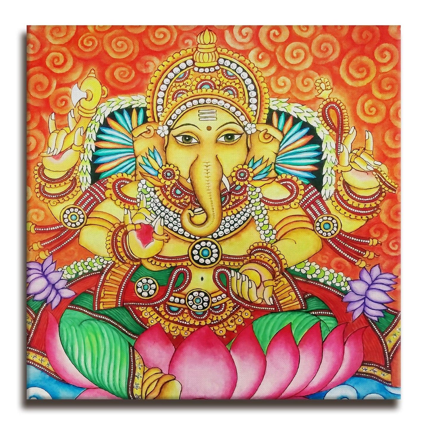 Indian Ethnic Kerala Mural Wall Art Large Size Canvas Painting For Home Decoration