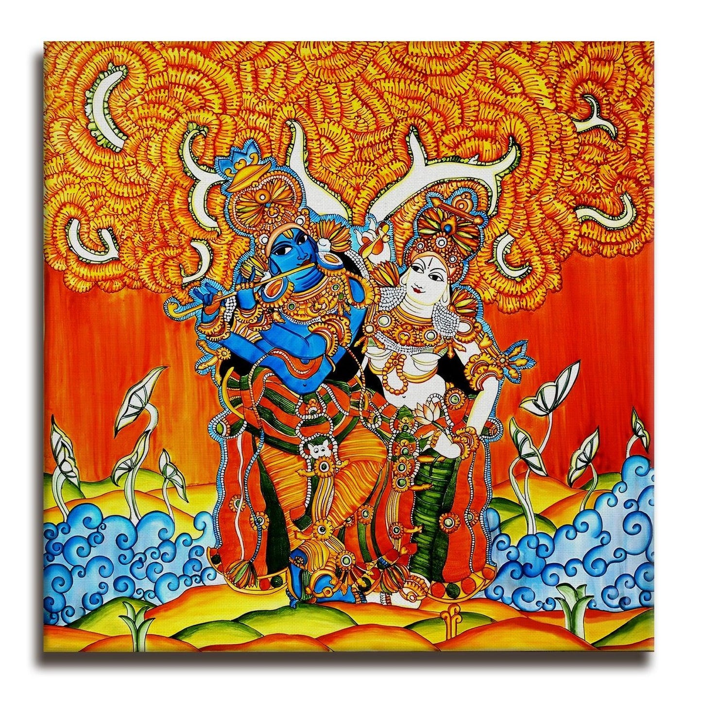 Indian Ethnic Kerala Mural Canvas Painting For Home and Hotels Wall Decoration