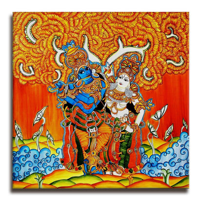 Indian Ethnic Kerala Mural Canvas Painting For Home and Hotels Wall Decoration