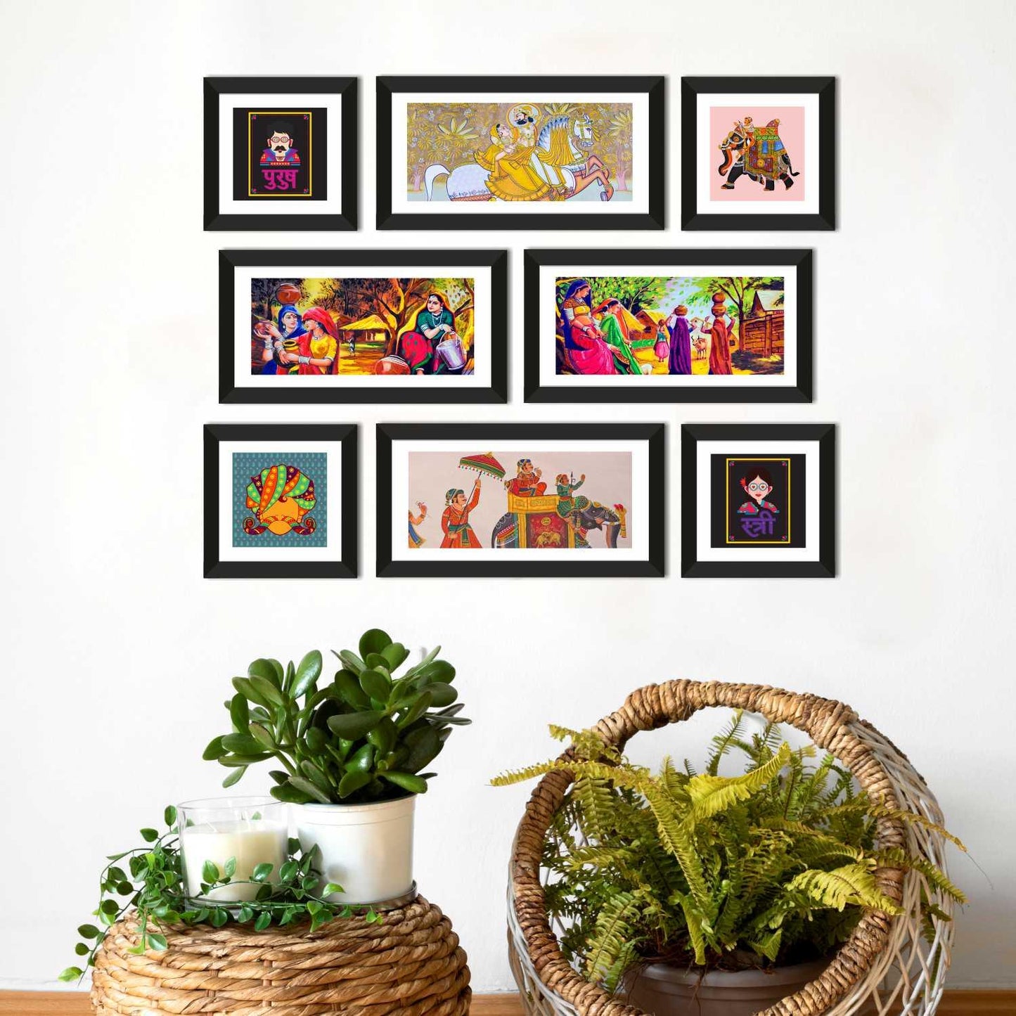 Ethnic Indian Rajasthani Canvas Painting Framed for Living Room and Hotel 