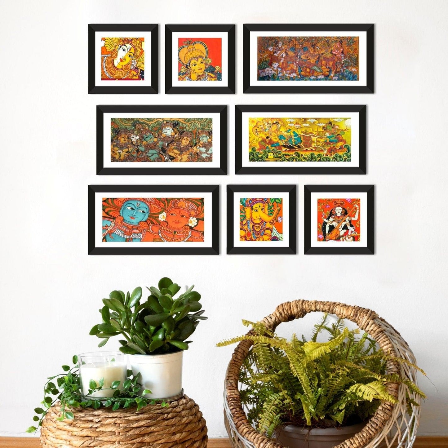 Ethnic Indian Kerala Canvas Painting Framed for Living Rooms and Hotels Decoration