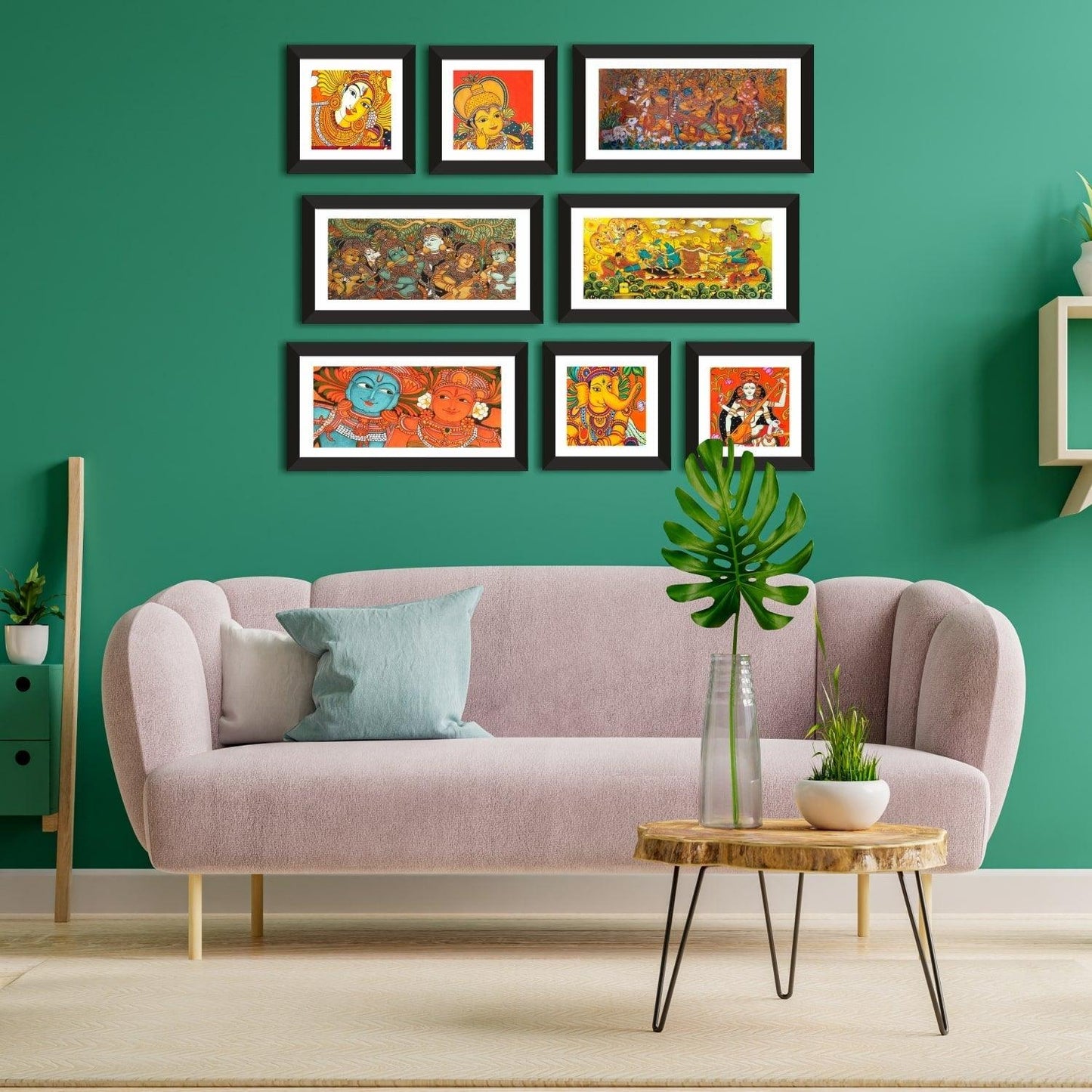 Ethnic Indian Kerala Canvas Painting Framed for Living Rooms and Hotels Decoration