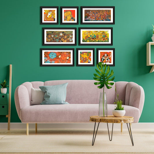 Ethnic Indian Kerala Canvas Painting Framed for Living Rooms and Hotels Decoration