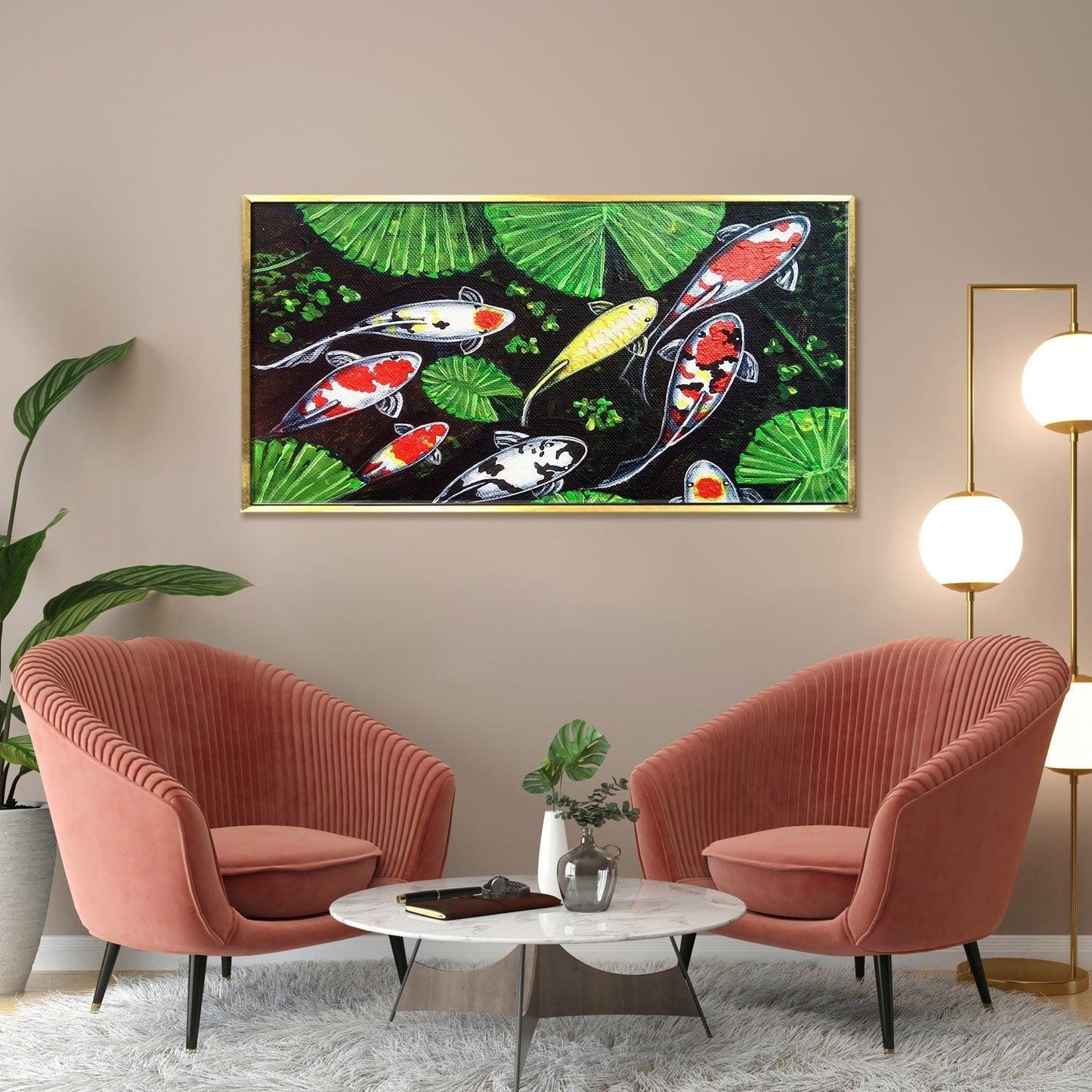 Feng Shui Koi Fish Canvas Painting Framed For Living Room