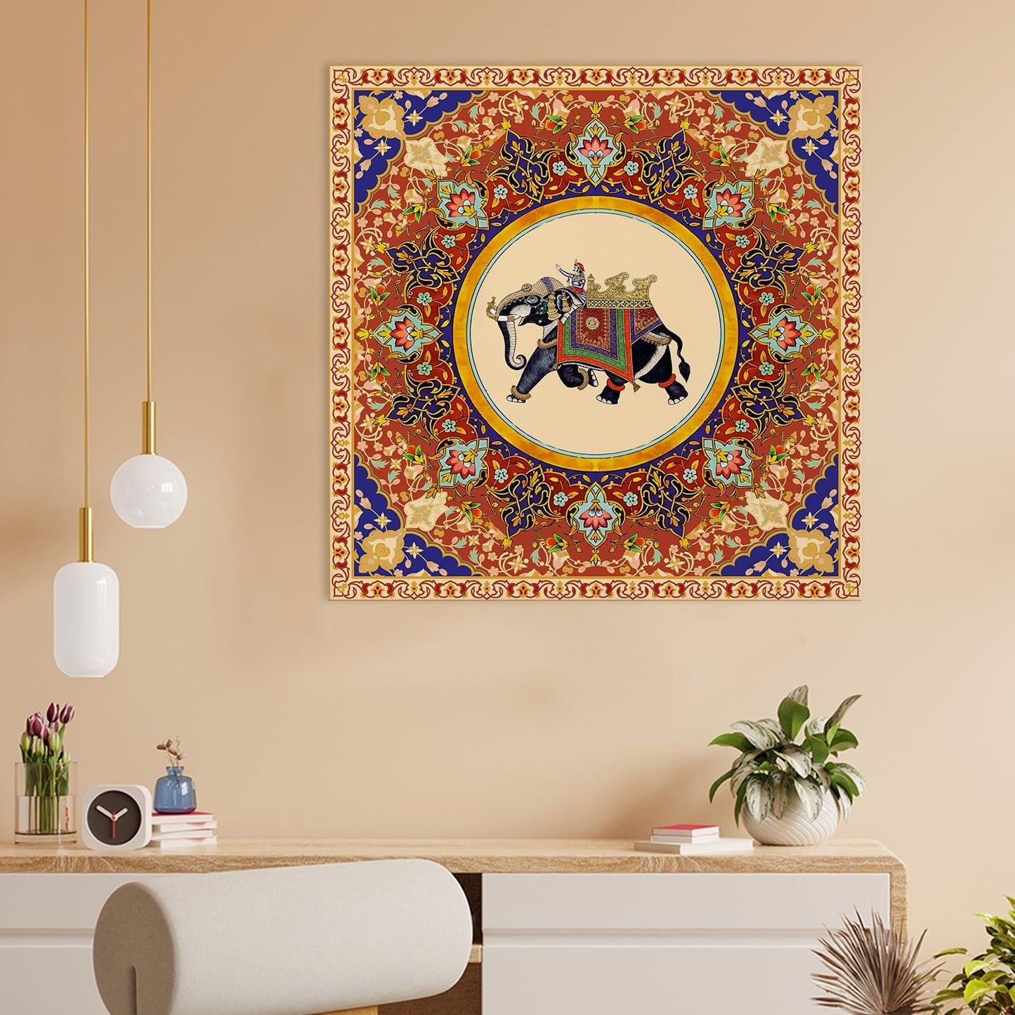 Indian Traditional Mughal Queen Canvas Painting For Living Rooms (24 X 24 Inch) (ETHWA28).