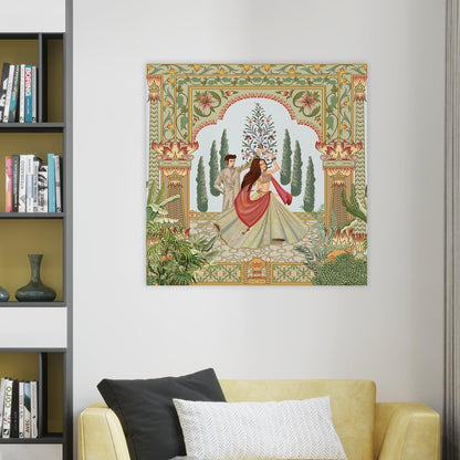 Indian Traditional Mughal Queen Canvas Painting For Living Rooms (24 X 24 Inch) (ETHWA28).