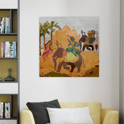 Indian Traditional Mughal Queen Canvas Painting For Living Rooms (24 X 24 Inch) (ETHWA28).