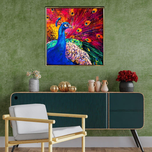 Peacock Vastu Canvas Painting Framed For Living Room