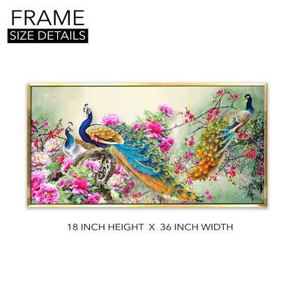 Peacock Vastu Canvas Painting Framed for Living Room Wall