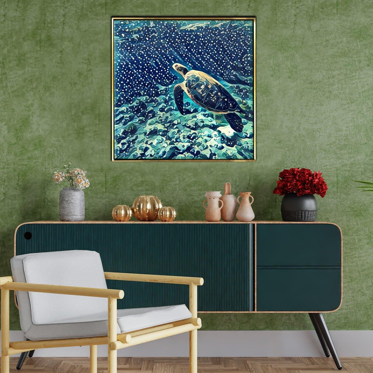 Turtle Vastu Canvas Painting Framed for Home and Office