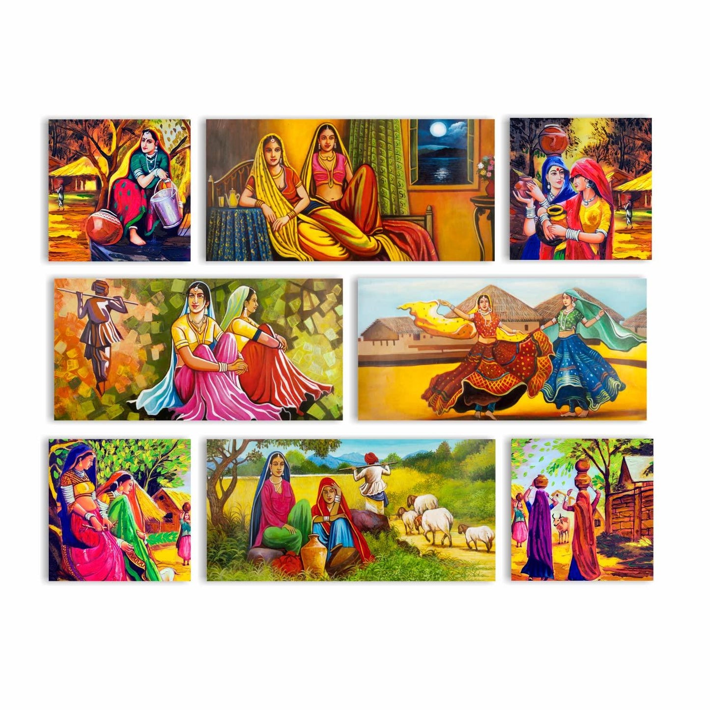 Ethnic Indian Village Canvas Painting Frame for Living Room