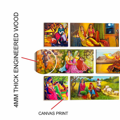 Ethnic Indian Village Canvas Painting Frame for Living Room