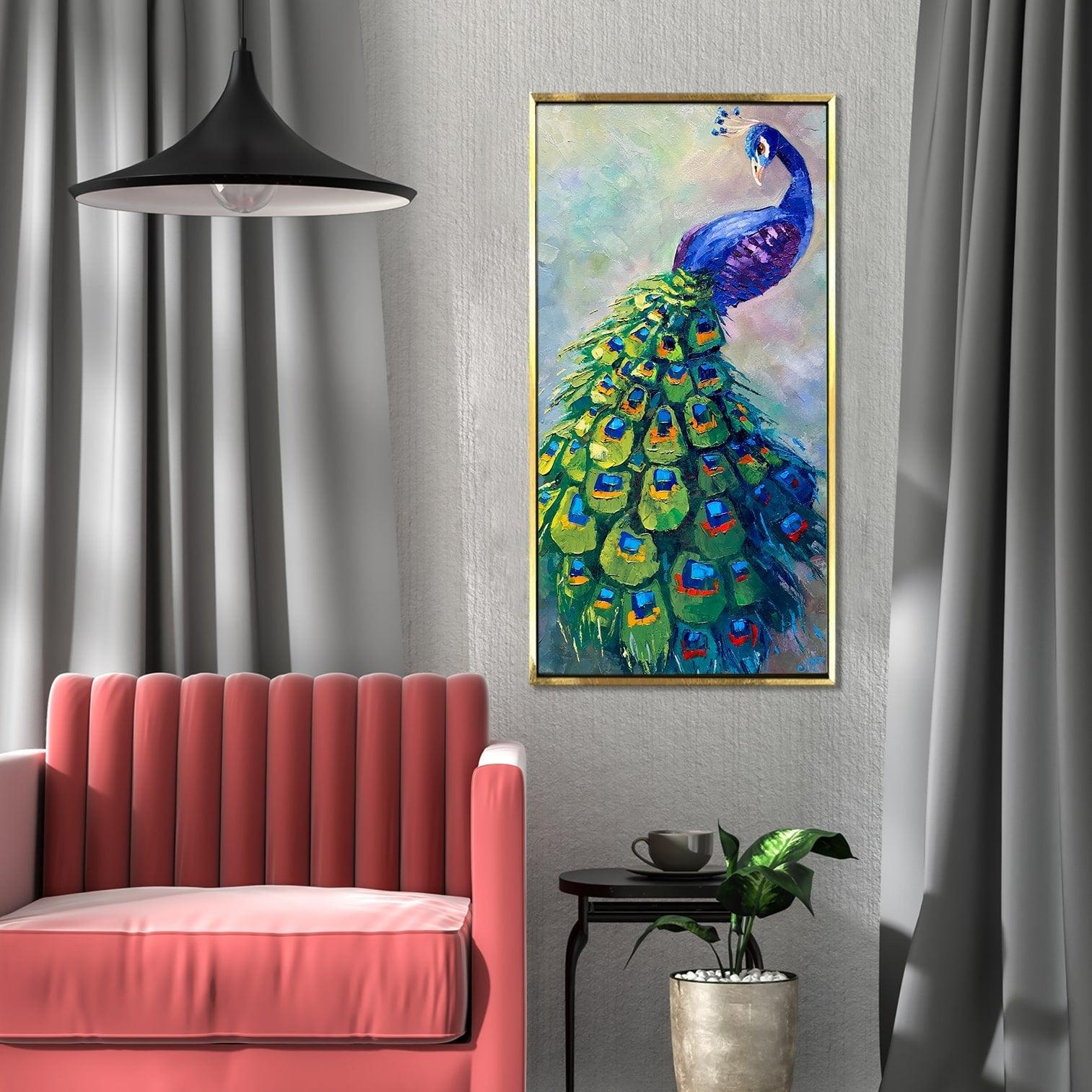 Peacock Vastu Canvas Painting Framed For Bedroom 