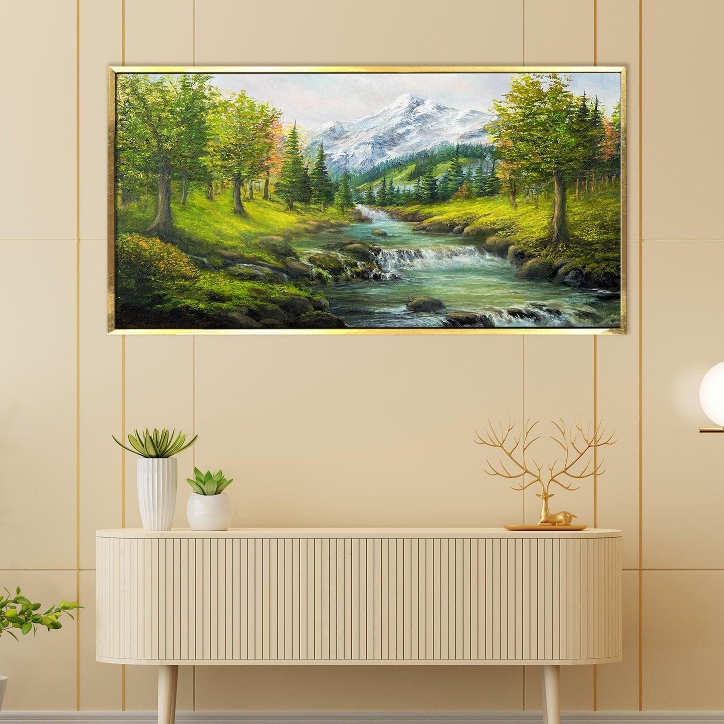 River Vastu Canvas Paintings Framed for Home and Office