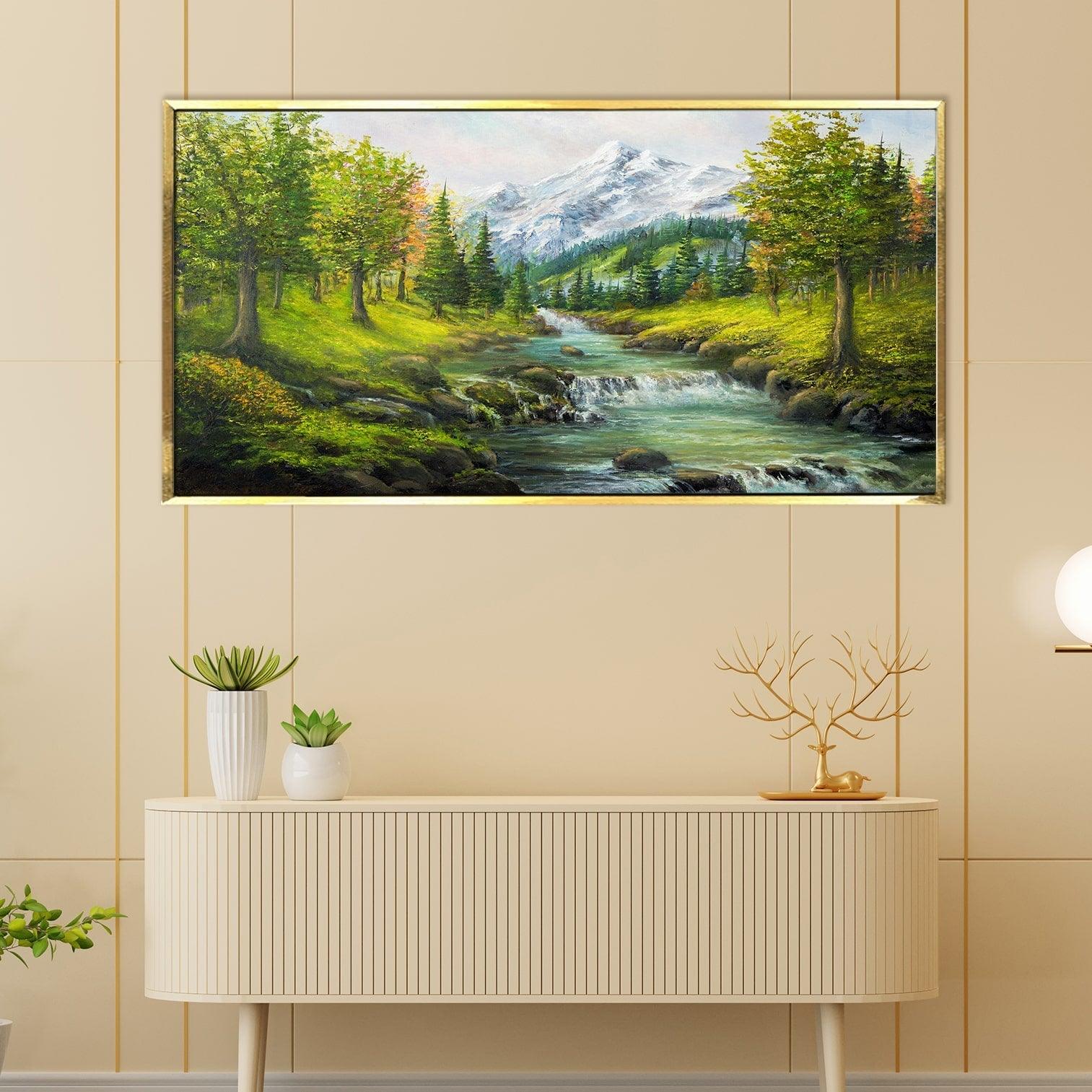 River Vastu Canvas Paintings Framed for Home and Office