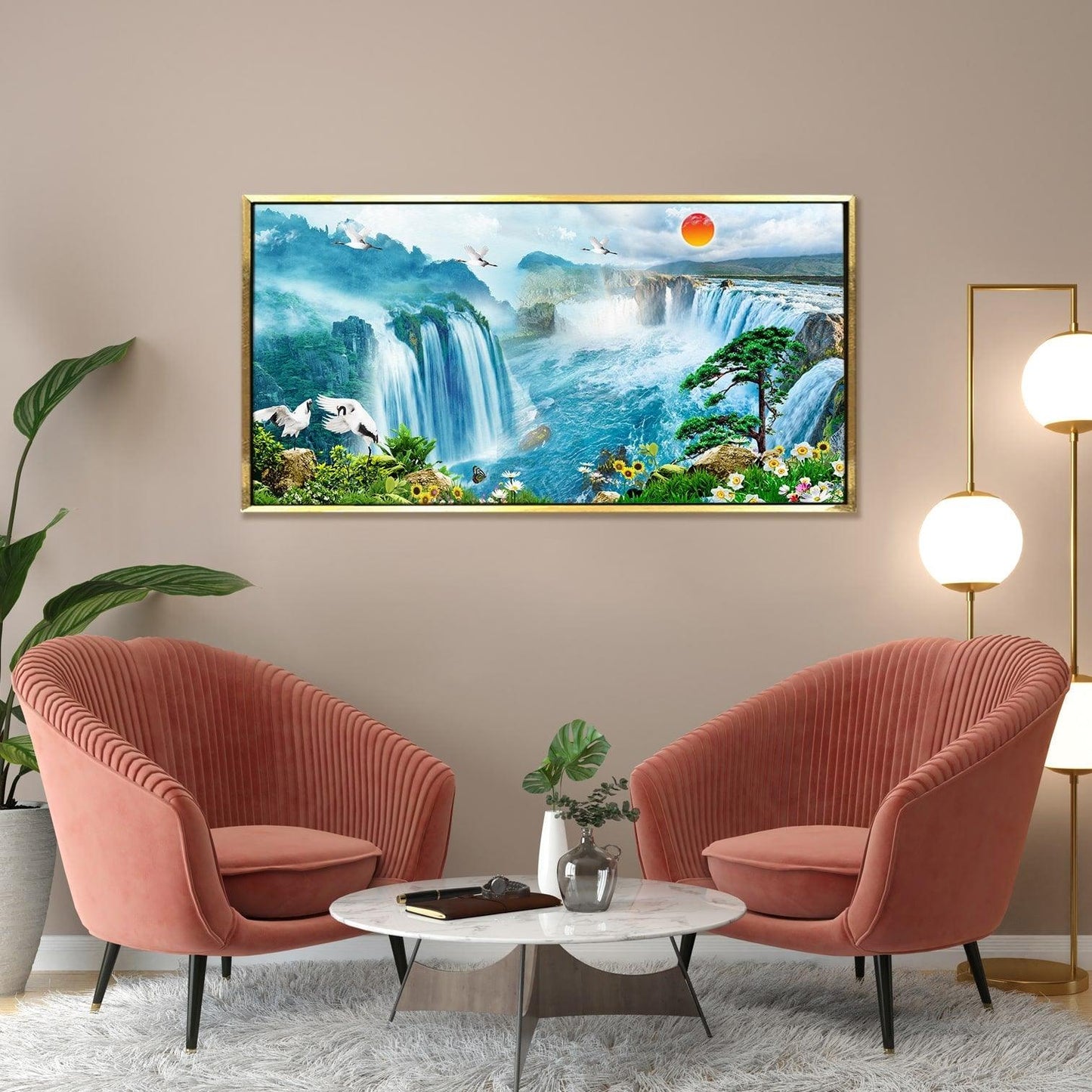 Waterfall Vastu Canvas Painting Framed For Home and Office