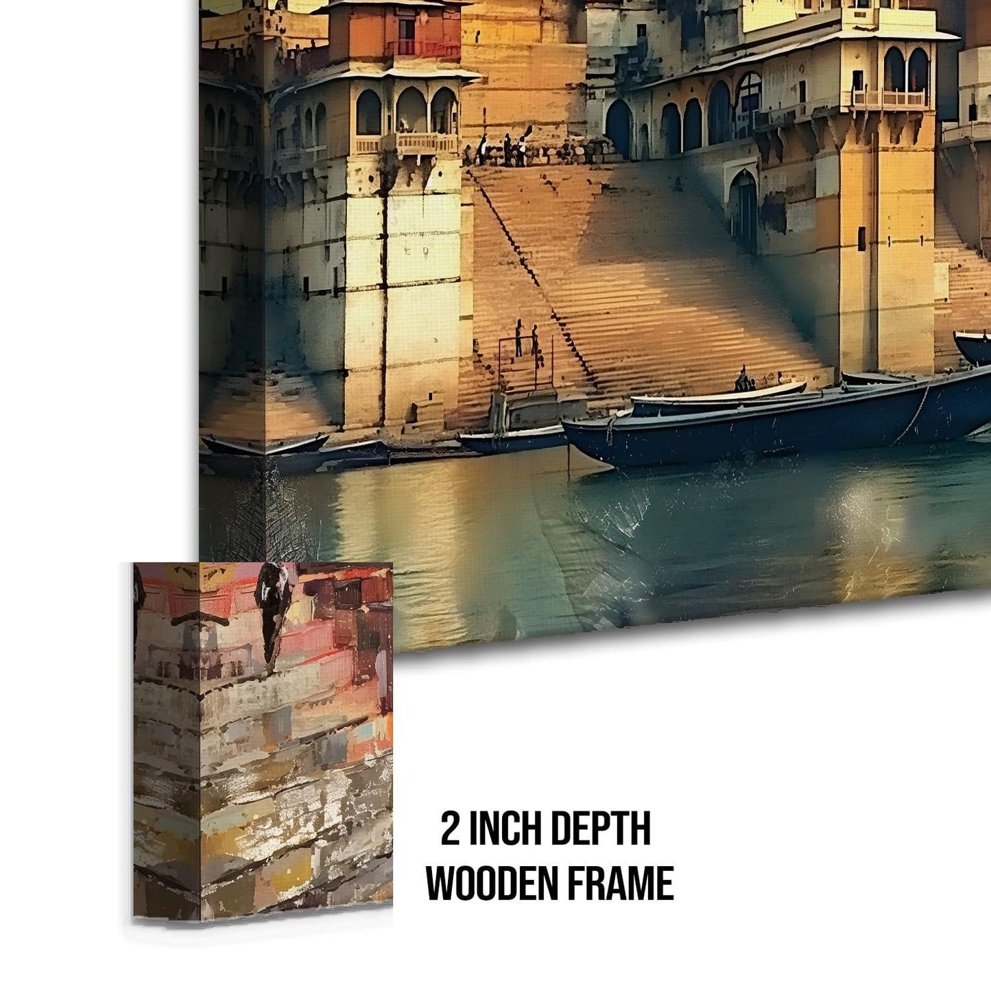 Ethnic Traditional Indian Varanasi Ganga Ghat Banaras Large Wall Art Canvas Painting For Home Decor