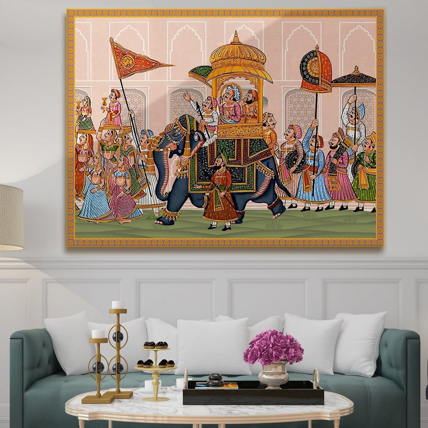 Indian Ethnic Traditional Wall Art Large Size Canvas Painting For Home and Hotels Wall Decoration. (ETHWA04)